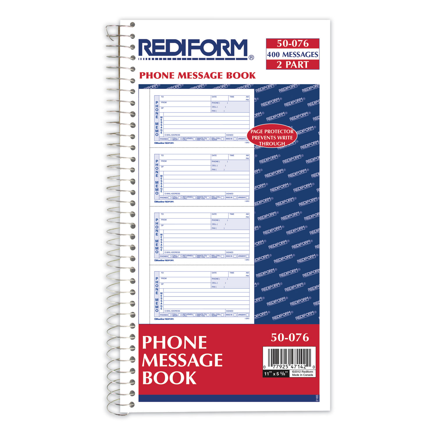 Telephone Message Book, TwoPart Carbonless, 5 x 2.75, 4 Forms/Sheet
