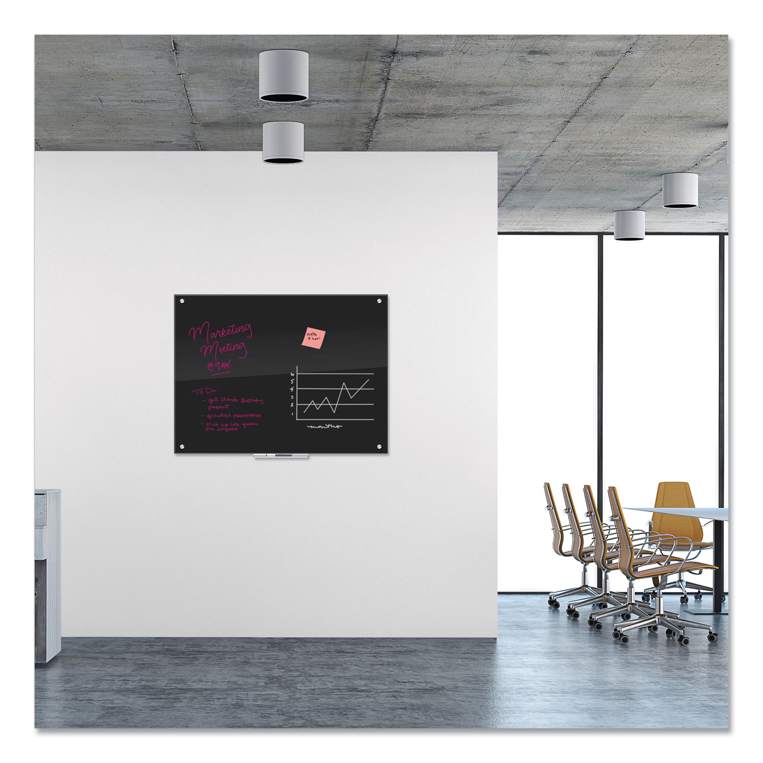 Glass Dry Erase Board, 47 x 35, Black Surface Reparto