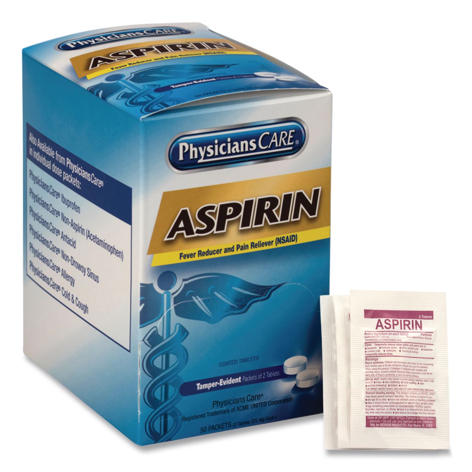 Aspirin Medication, TwoPack, 50 Packs/Box Pointer Office Products