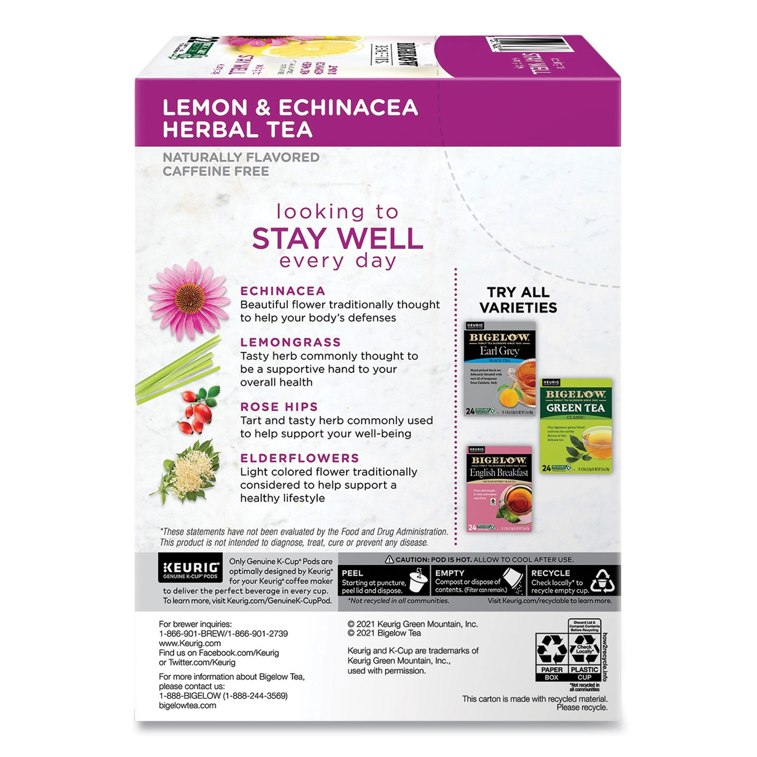 Benefits Lemon and Echinacea Herbal KCup, 0.11 oz, 22/Box National
