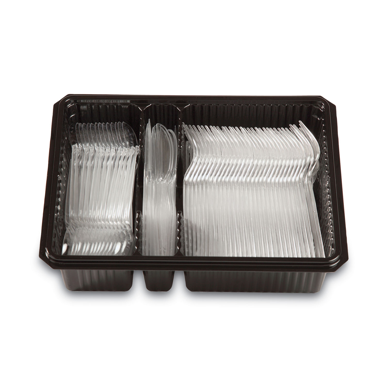 Combo Pack, Tray with Clear Plastic Utensils, 90 Forks, 30 Knives, 60