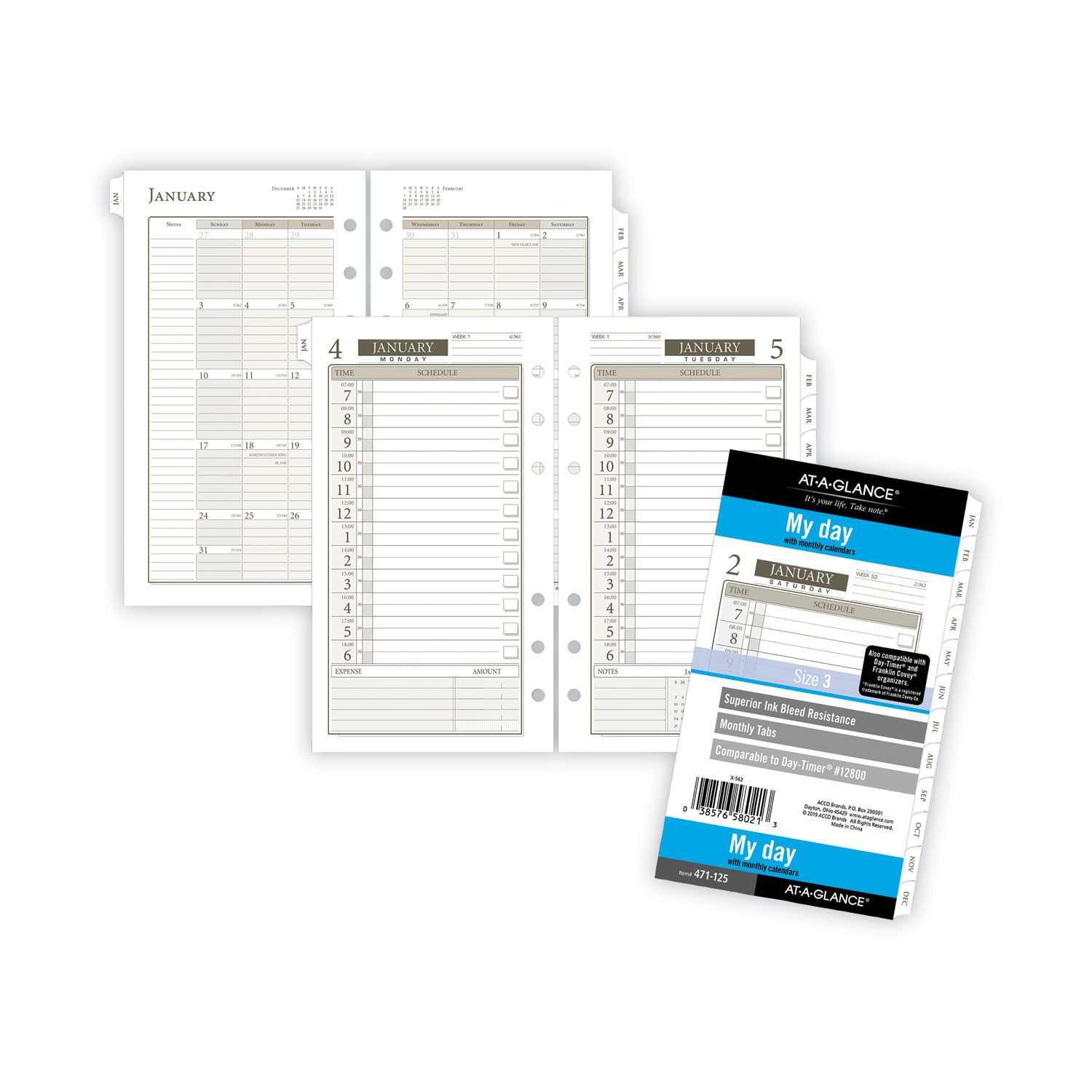 1PagePerDay Planner Refills, 6.75 x 3.75, White Sheets, 12Month