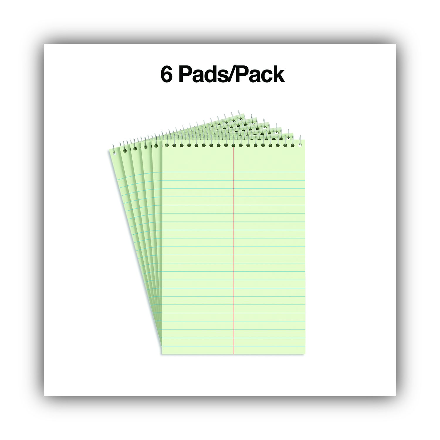 Steno Pads, Gregg Rule, Red Cover, 80 GreenTint 6 x 9 Sheets, 6/Pack