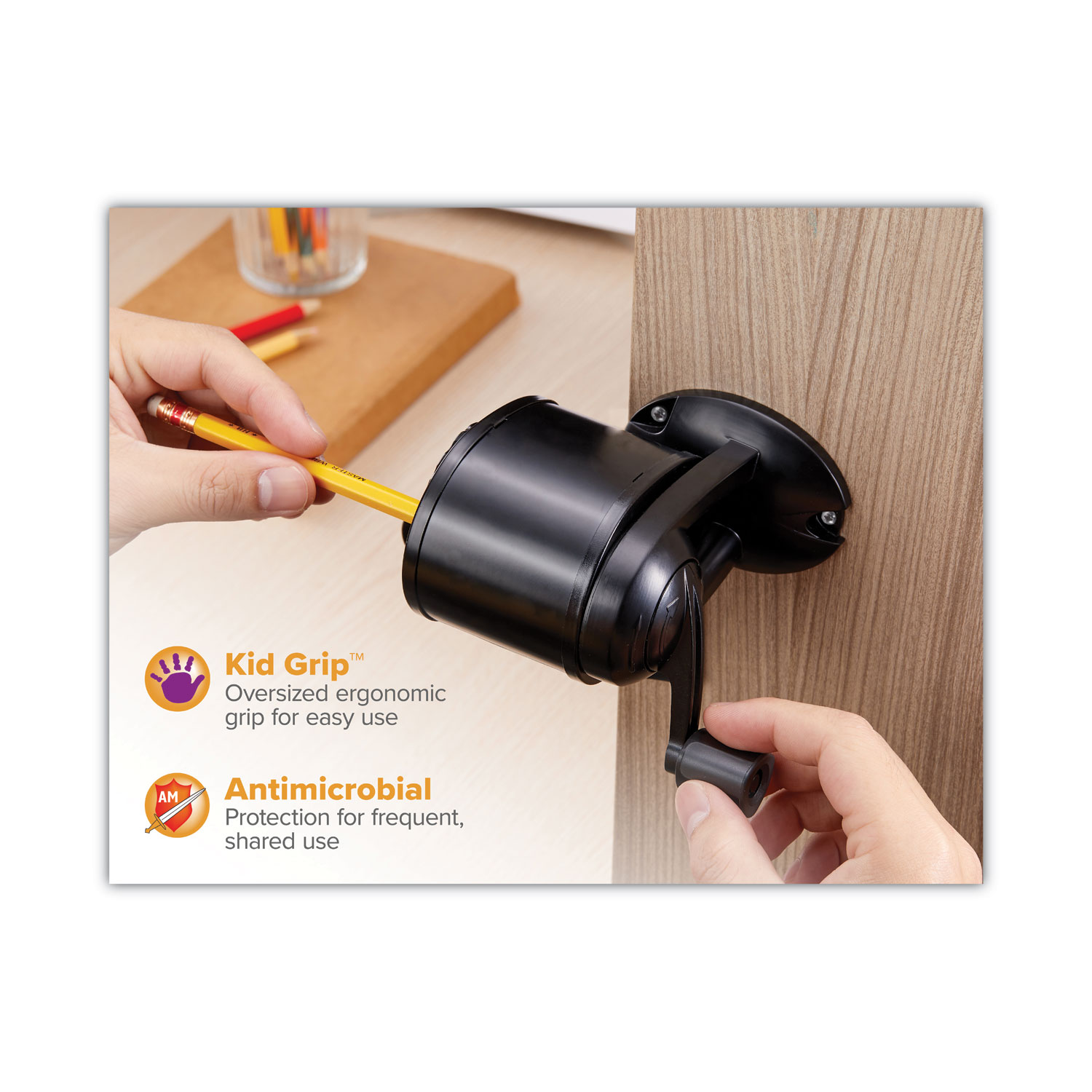 Bostitch® Antimicrobial Manual Pencil Sharpener, ManuallyPowered, 5.44