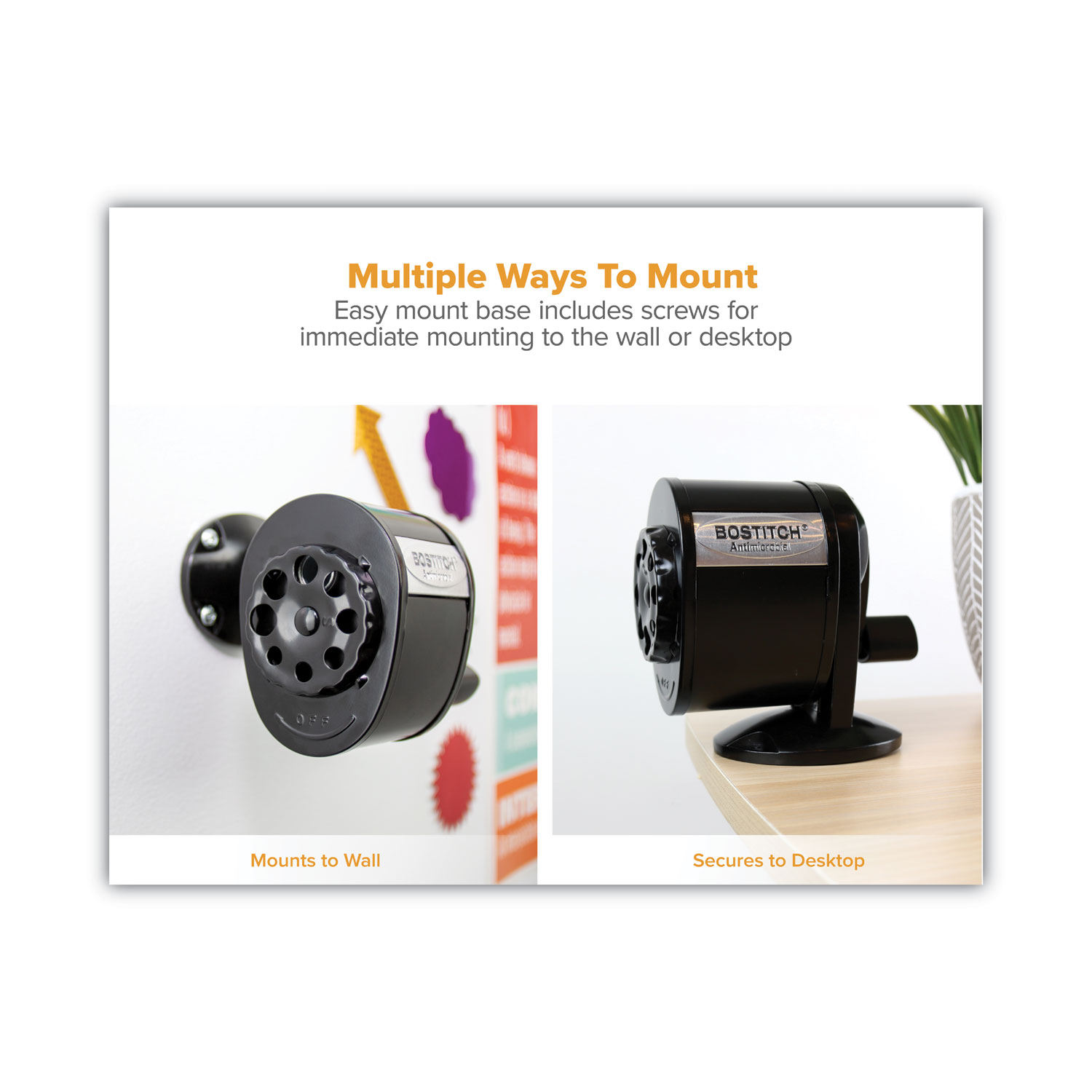 Bostitch® Antimicrobial Manual Pencil Sharpener, ManuallyPowered, 5.44