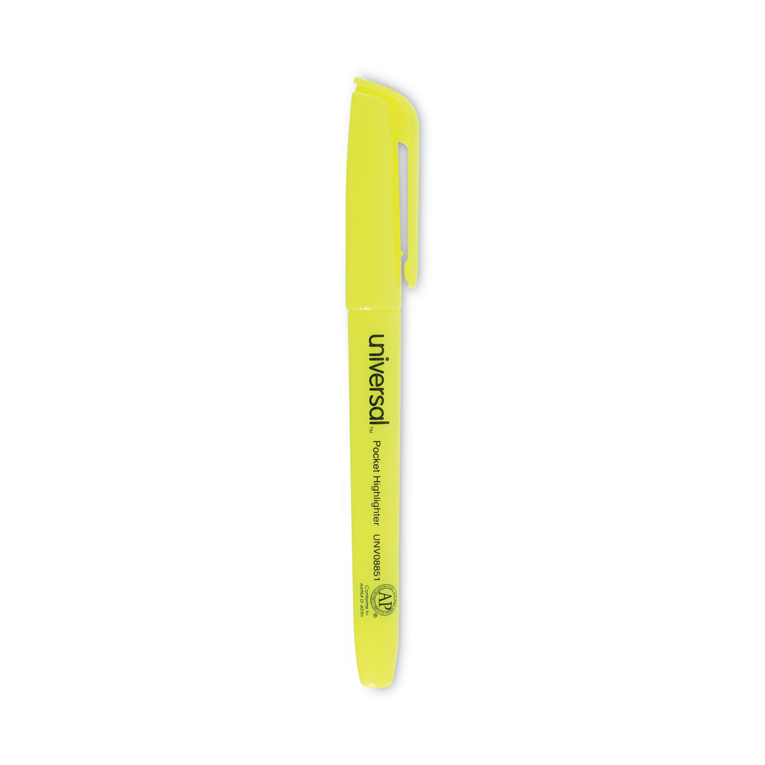Pocket Highlighters, Fluorescent Yellow Ink, Chisel Tip, Yellow Barrel