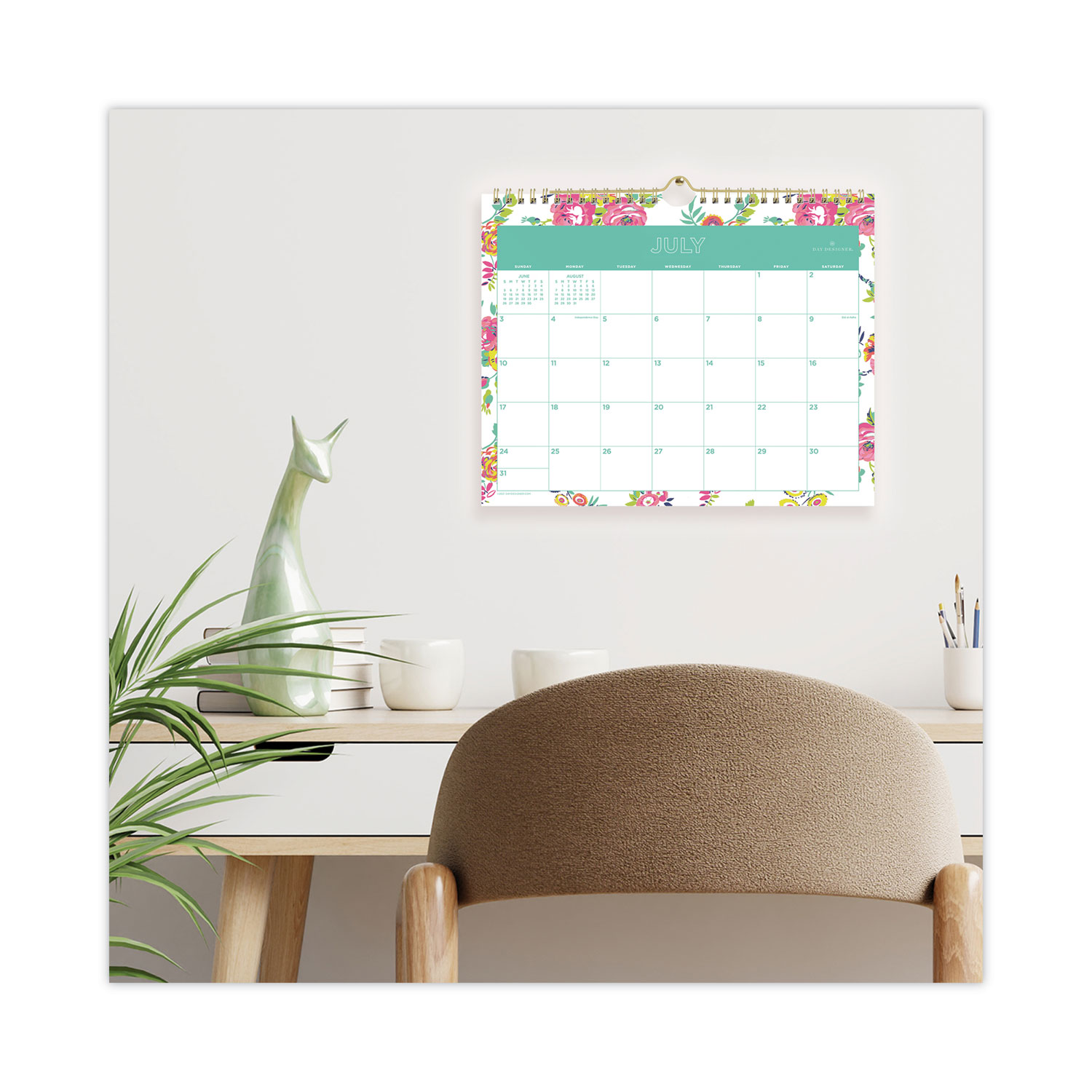 Day Designer Peyton Academic Wall Calendar, Floral Artwork, 11 x 8.75