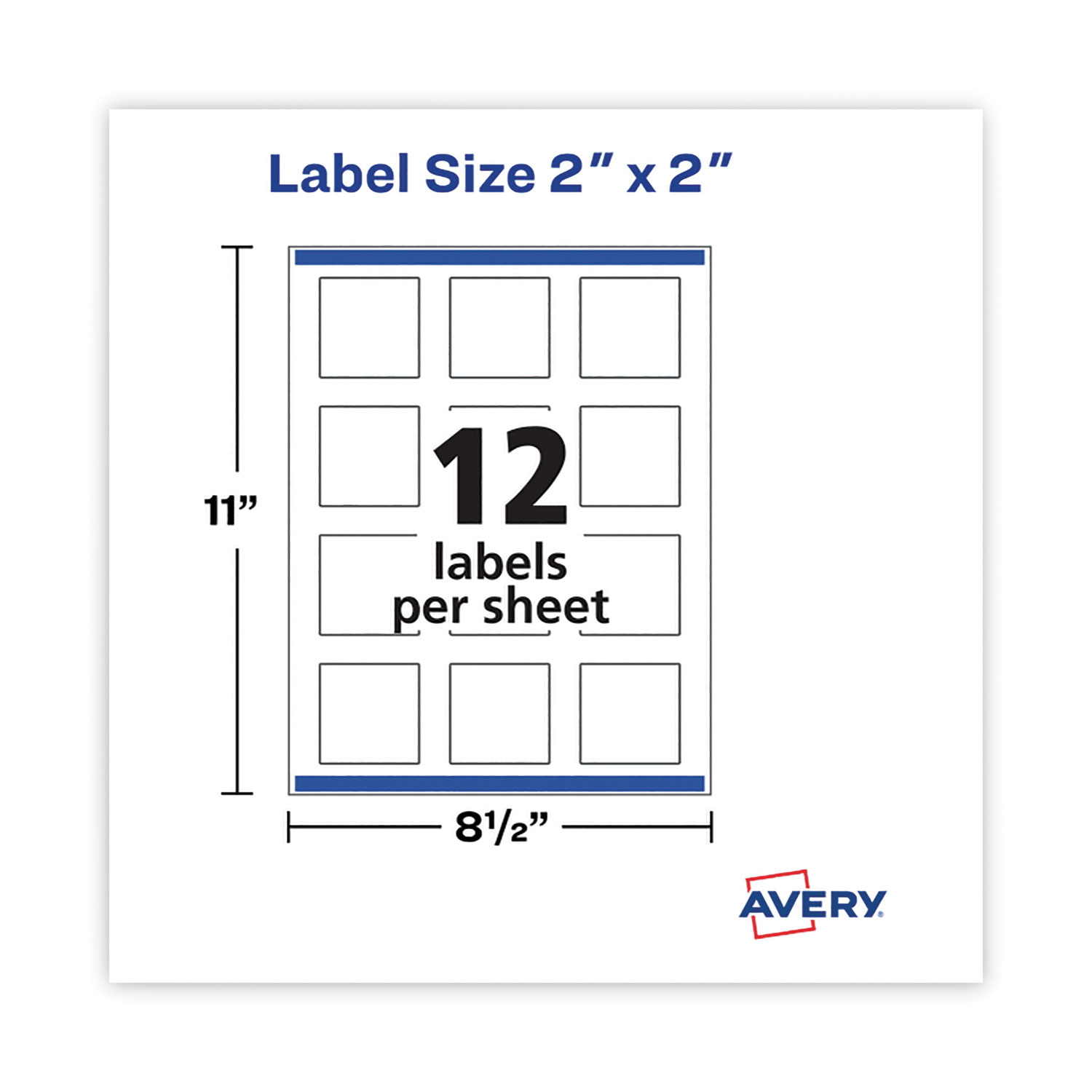 Avery® Laser/Inkjet Media Labels, Inkjet/Laser Printers, 2 x 2, White, 12 Labels/Sheet, 10