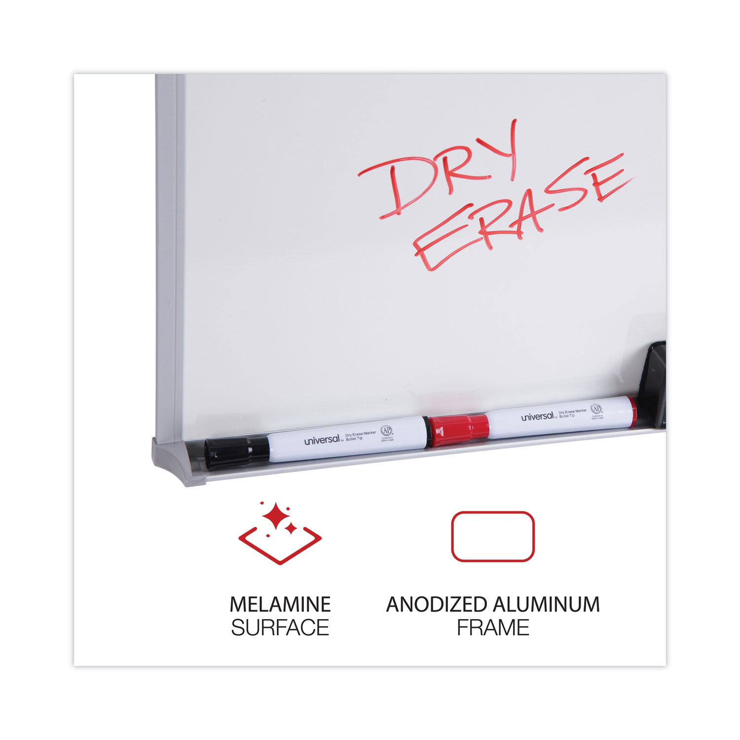 Melamine Dry Erase Board with Aluminum Frame, 48 x 36, White Surface