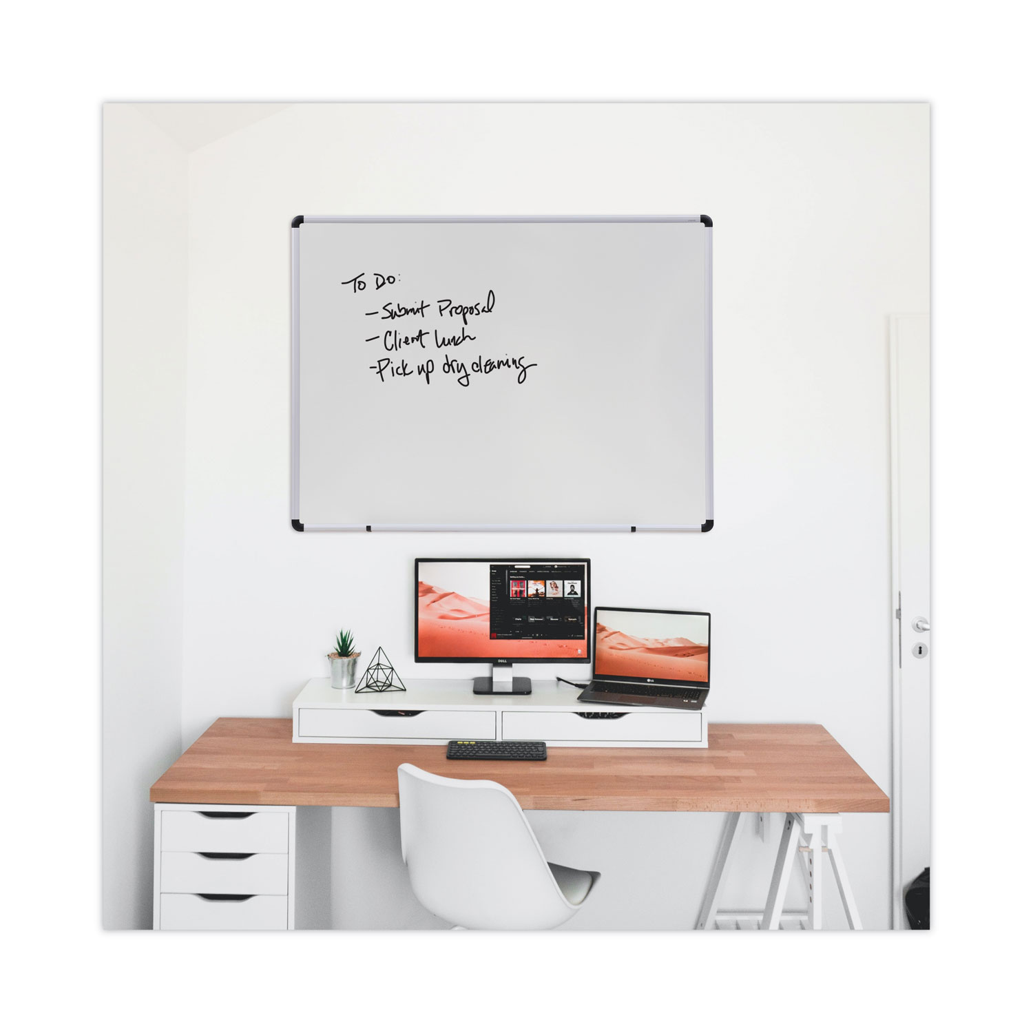 Modern Melamine Dry Erase Board with Aluminum Frame, 48 x 36, White