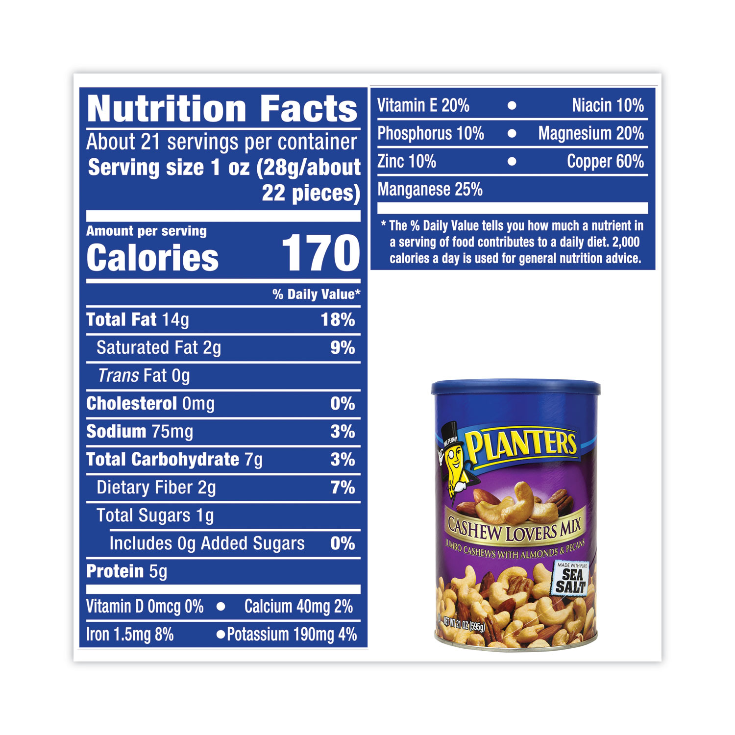 Planters® Cashew Lovers Mix, 21 oz Can, Ships in 13 Business Days Associated Paper