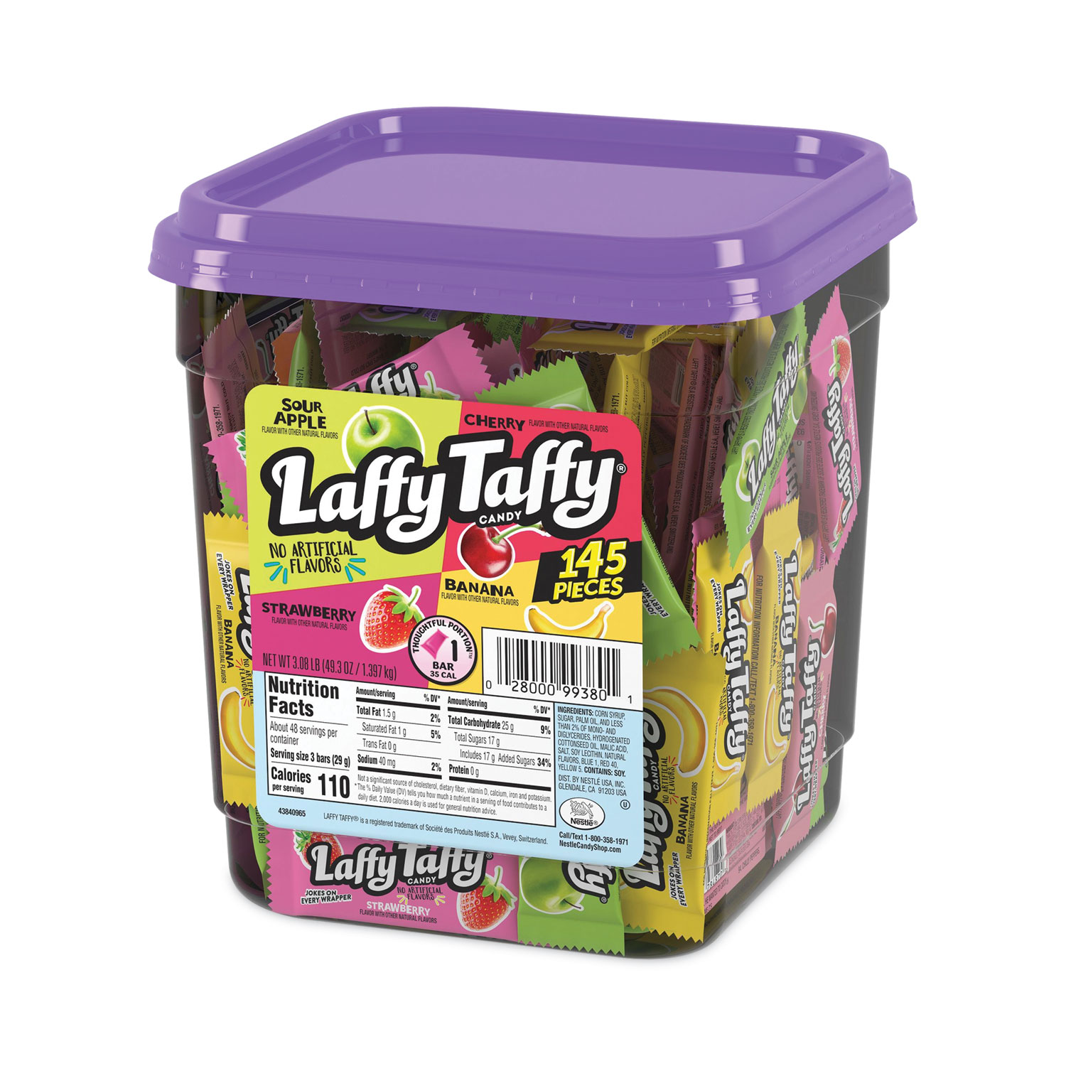 Nestlé® Laffy Taffy, Assorted Flavors, 3.08 lb Tub, 145 Wrapped Pieces