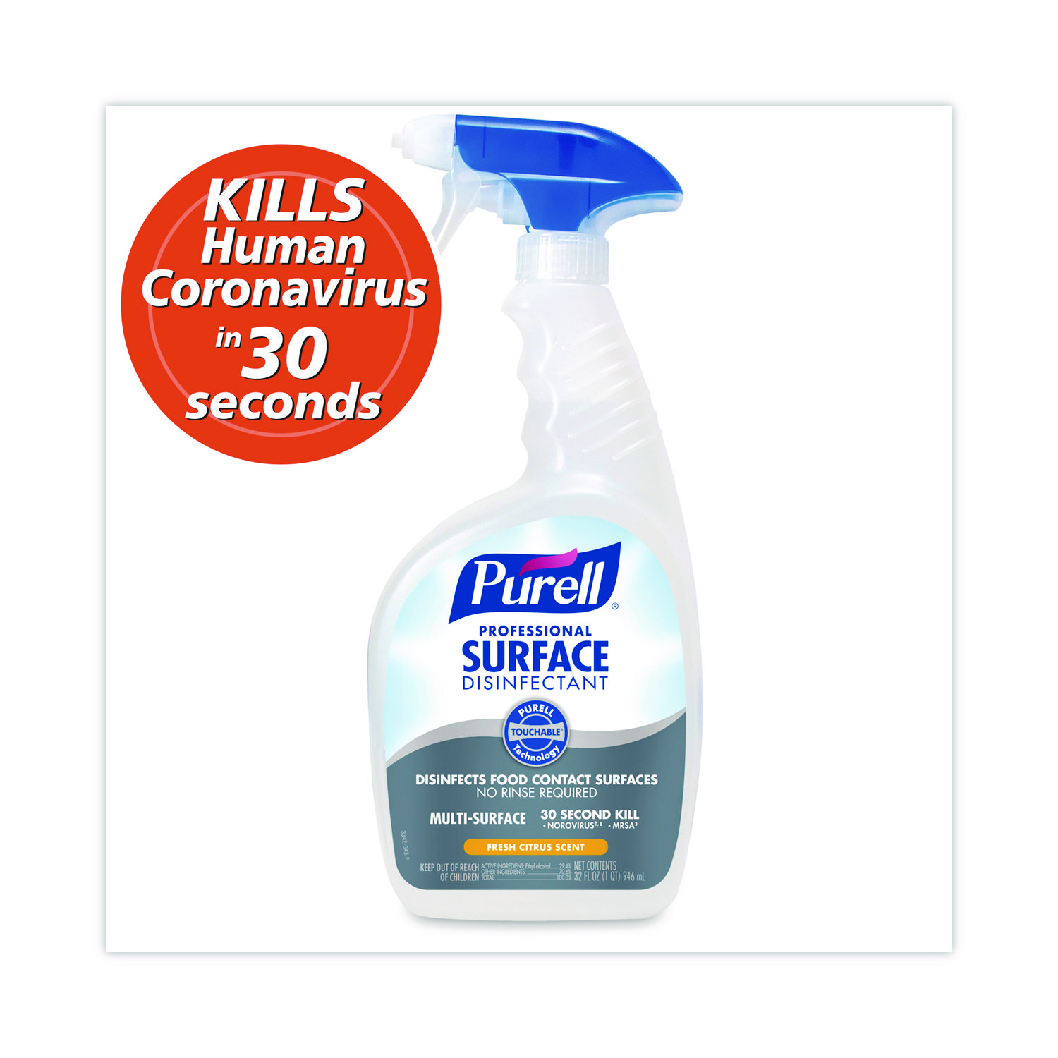 PURELL® Professional Surface Disinfectant, Fresh Citrus, 32 oz Spray Bottle, 6/Carton