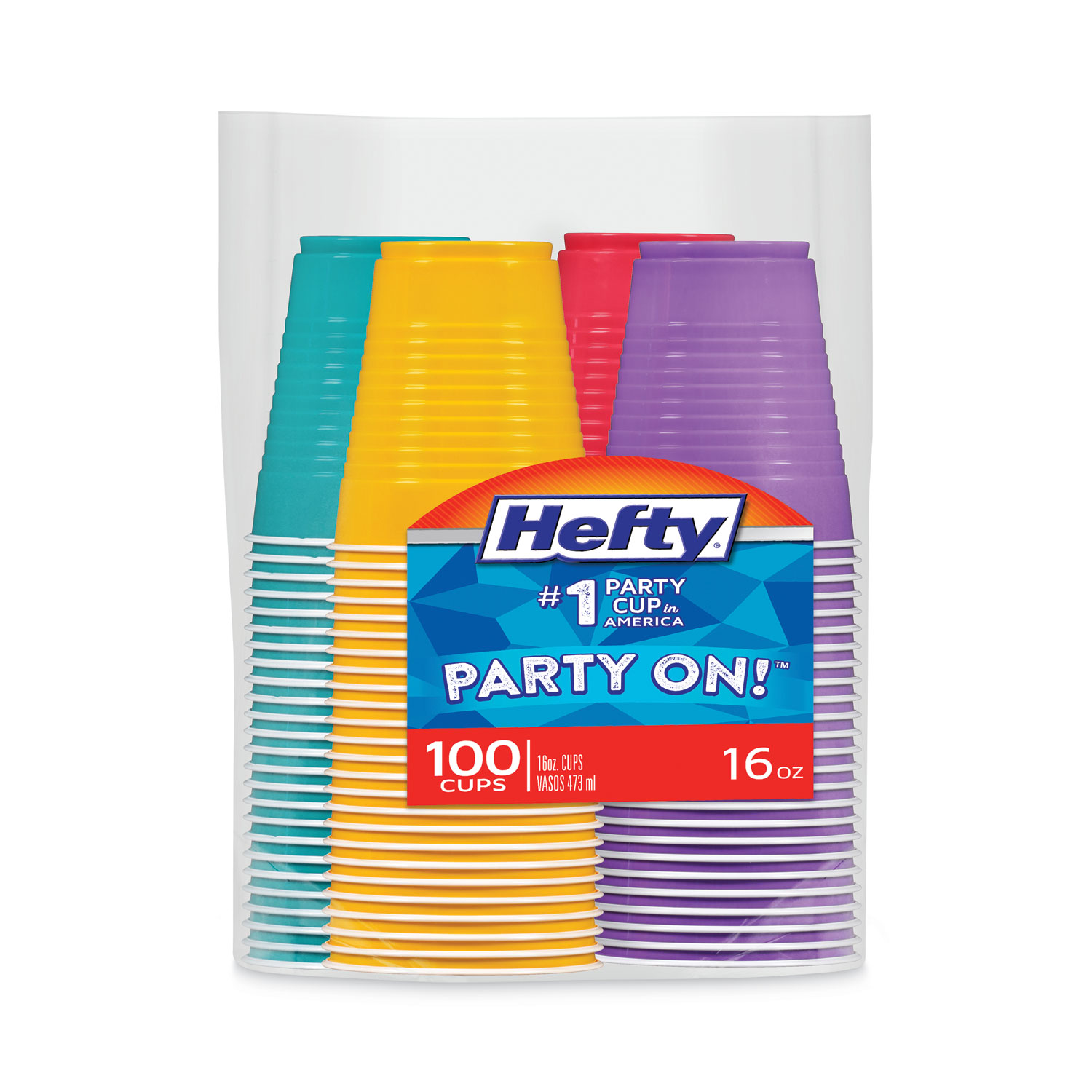 Easy Grip Disposable Plastic Party Cups, 16 oz, Assorted Colors, 100