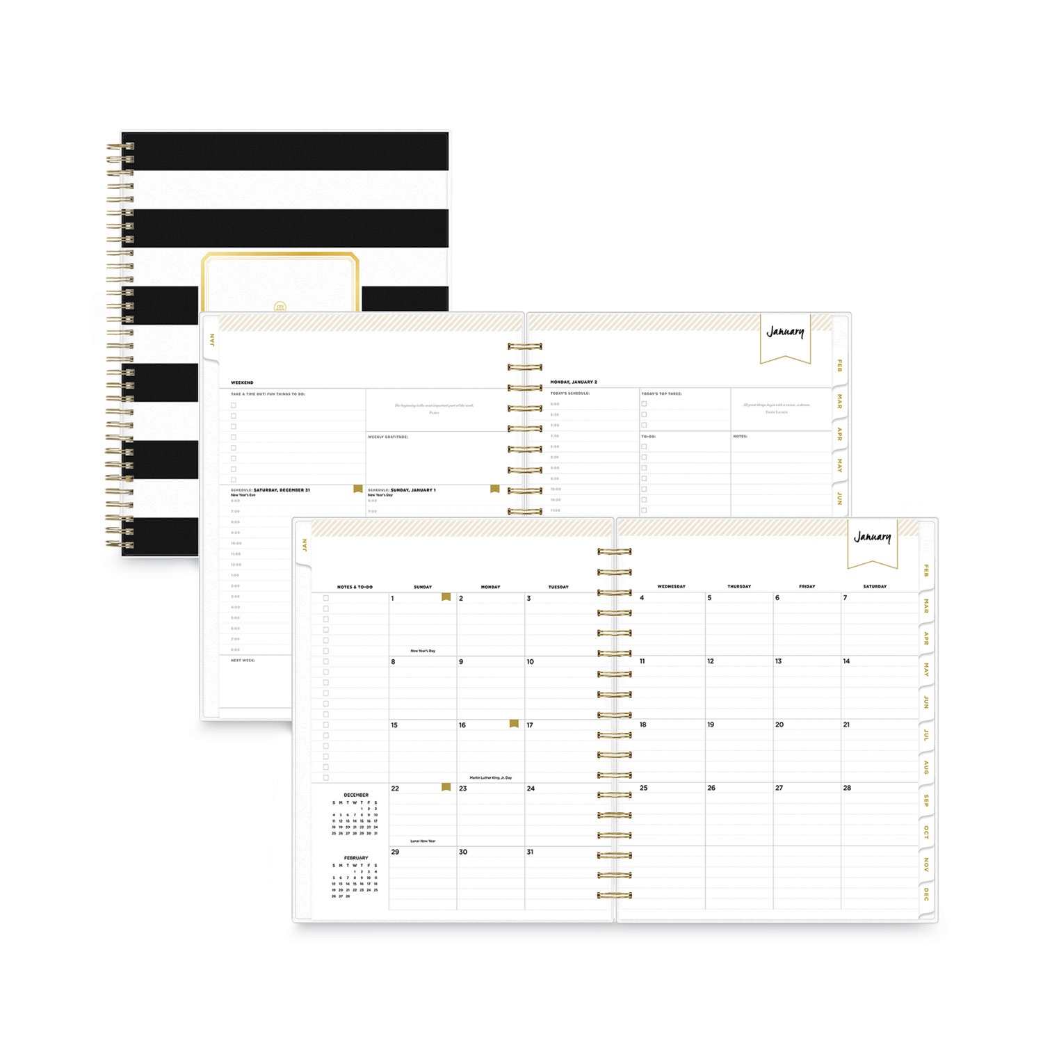 Day Designer Daily/Monthly Frosted Planner, Rugby Stripe Artwork, 10 x
