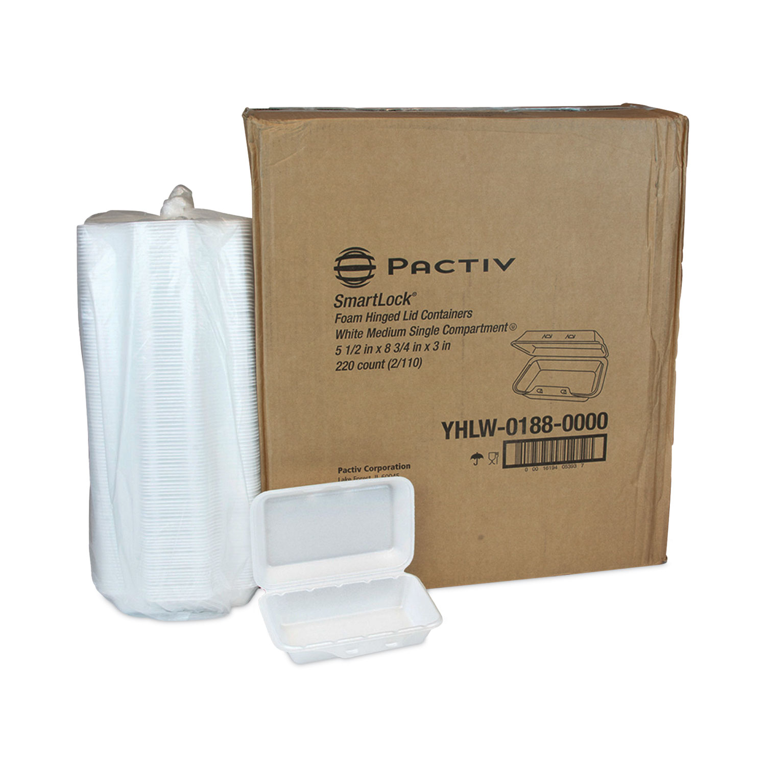 Pactiv Evergreen SmartLock Foam Hinged Lid Container, Medium, 8.75 x 5.