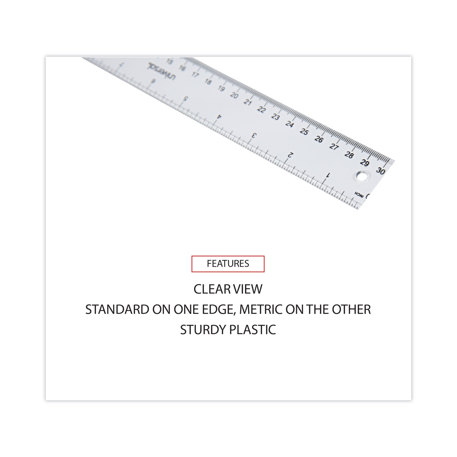 Clear Plastic Ruler, Standard/Metric, 12" Long, Clear - Zerbee