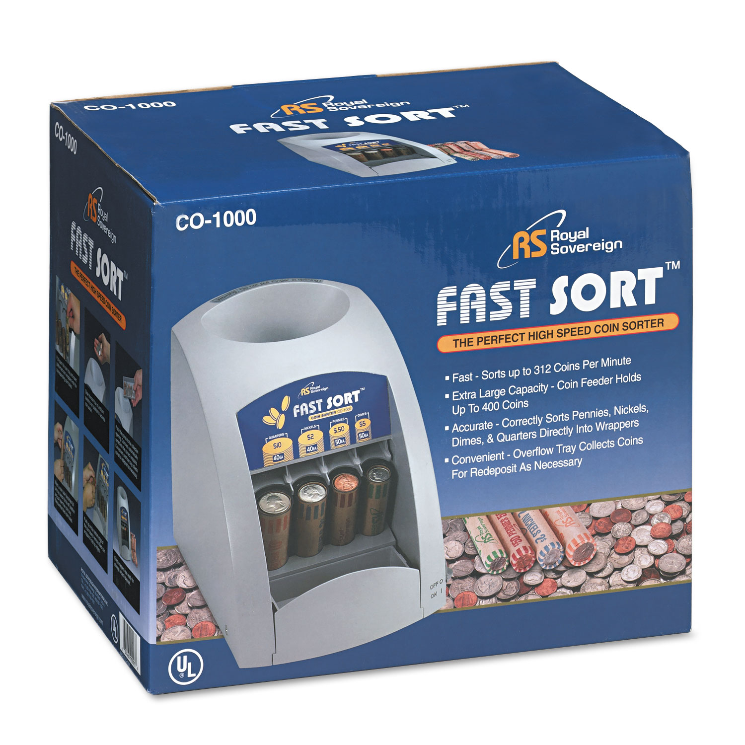 Royal Sovereign Fast Sort CO1000 OneRow Coin Sorter, Pennies Through