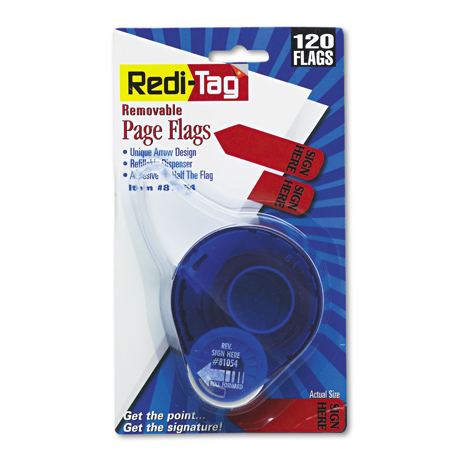 RediTag® Arrow Message Page Flags in Dispenser, "Sign Here", Red, 120