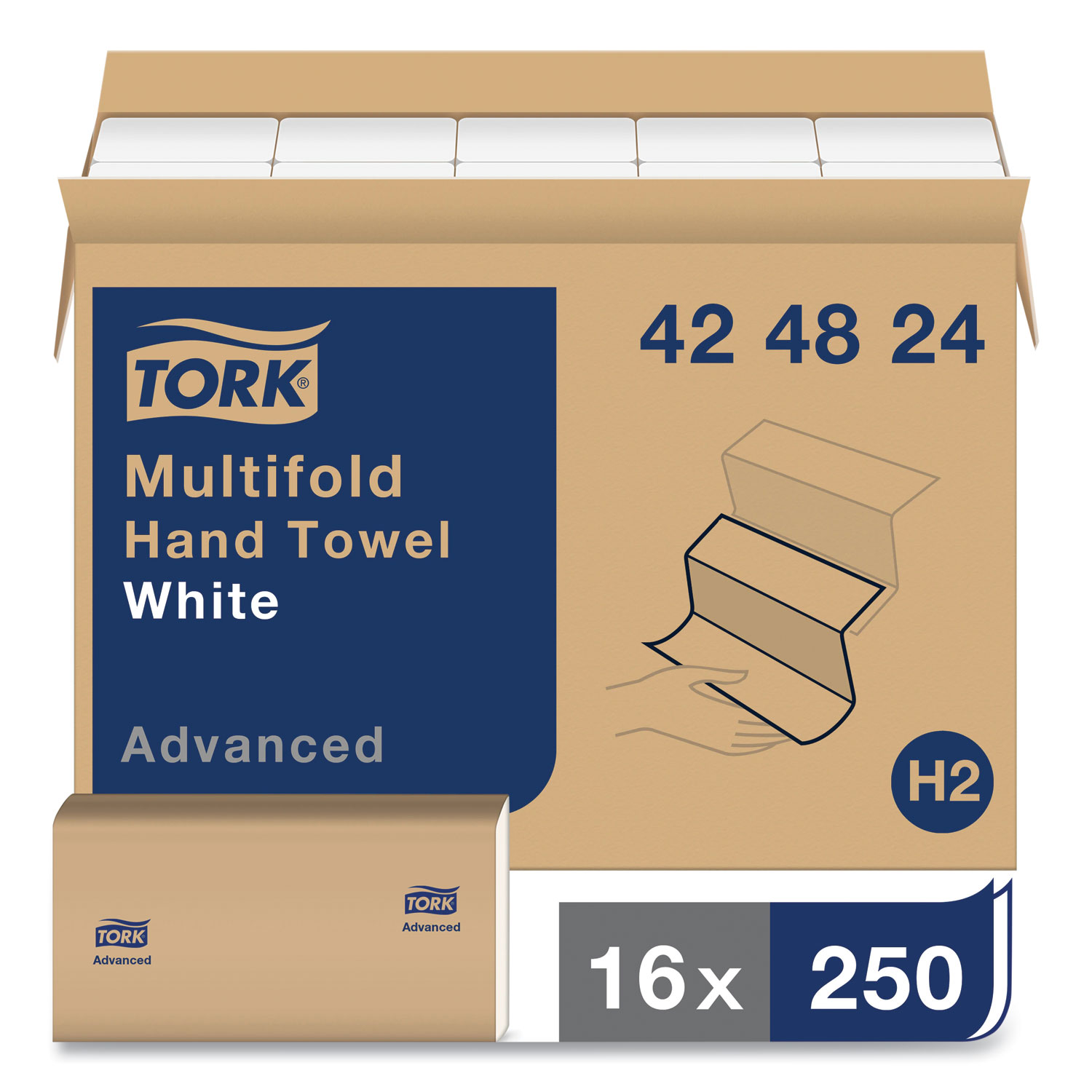 Tork® Advanced Multifold Hand Towel, 1Ply, 9 x 9.5, White, 250/Pack
