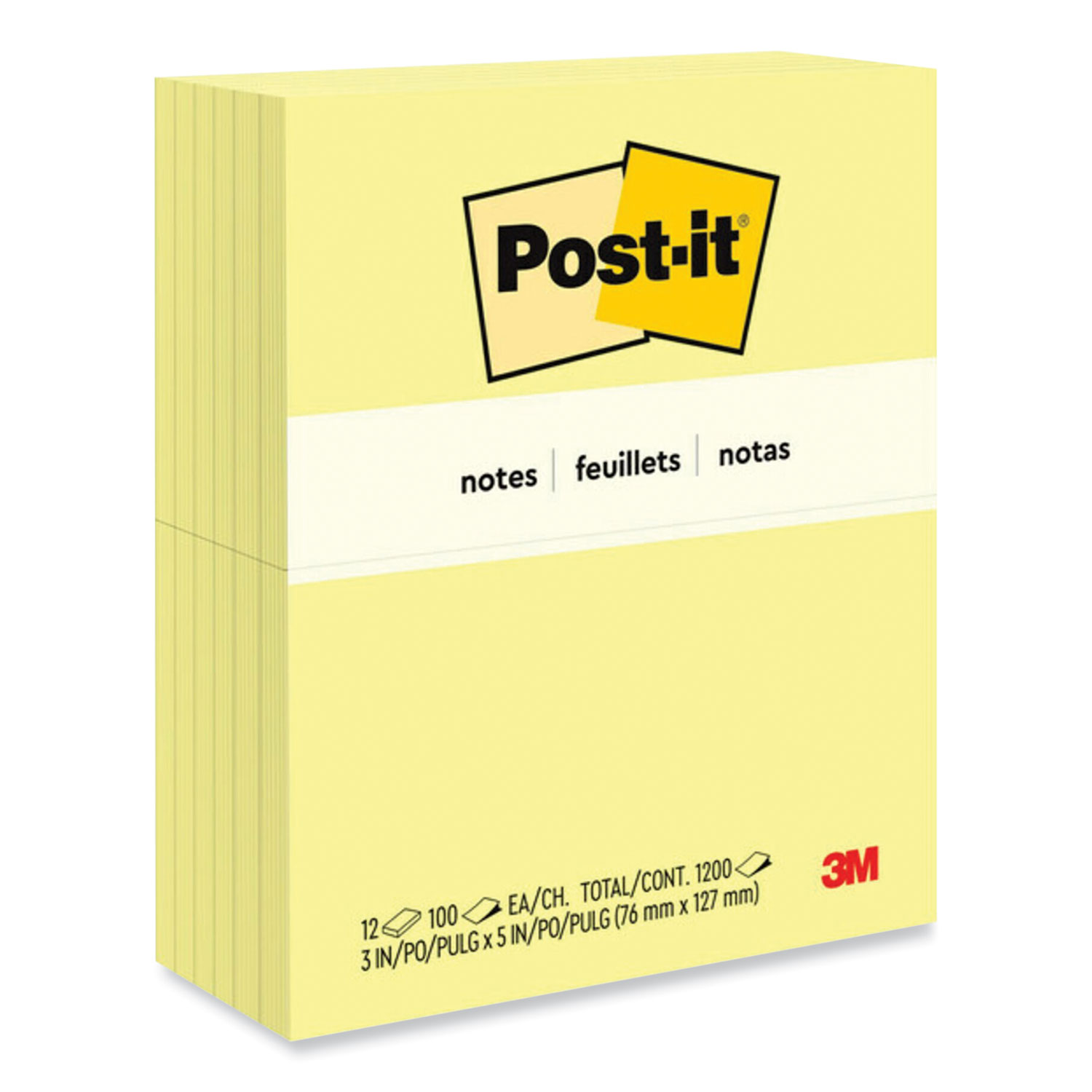 Original Pads in Canary Yellow, 3" x 5", 100 Sheets/Pad, 12 Pads/Pack Allied Paper Company