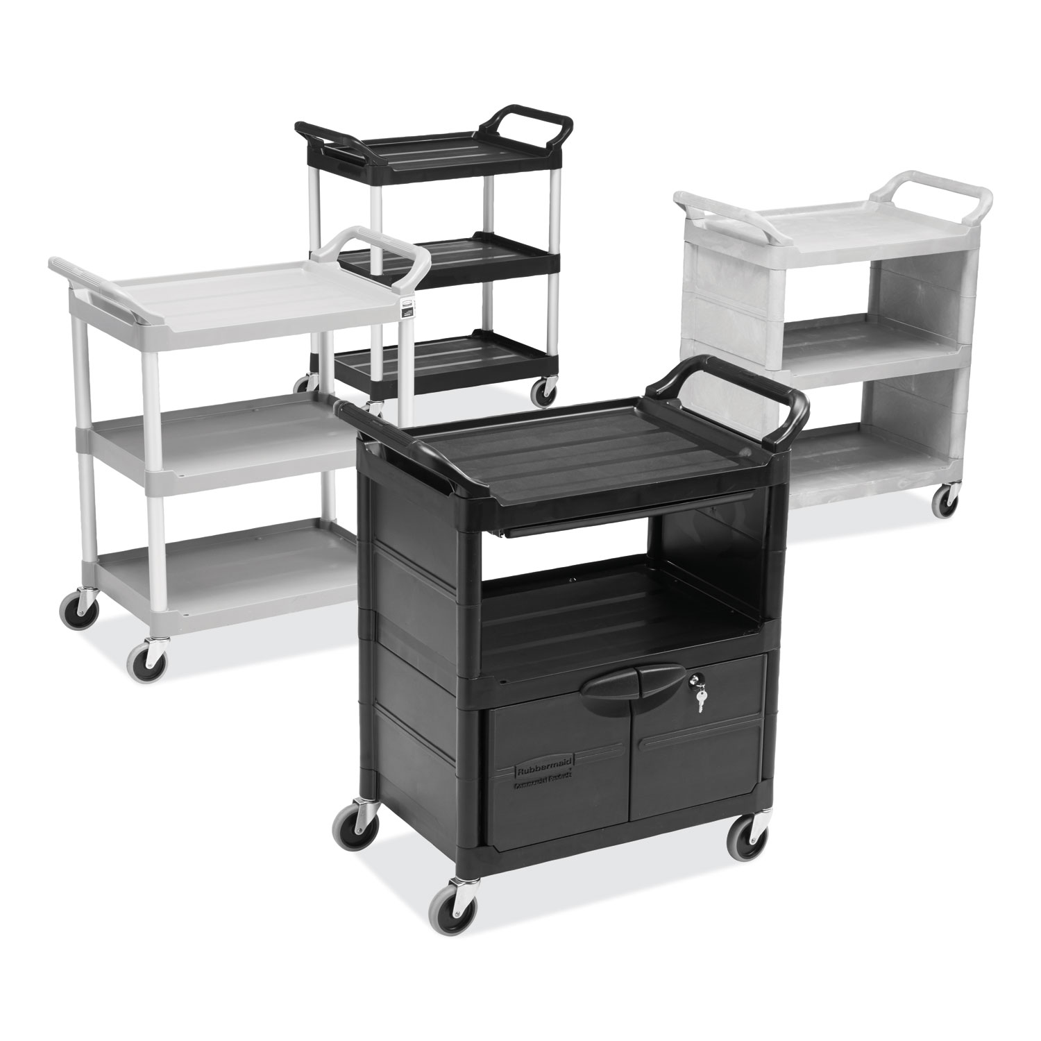 Rubbermaid® Commercial Utility Cart with Locking Doors, Plastic, 3 Shelves, 200 lb Capacity, 33.