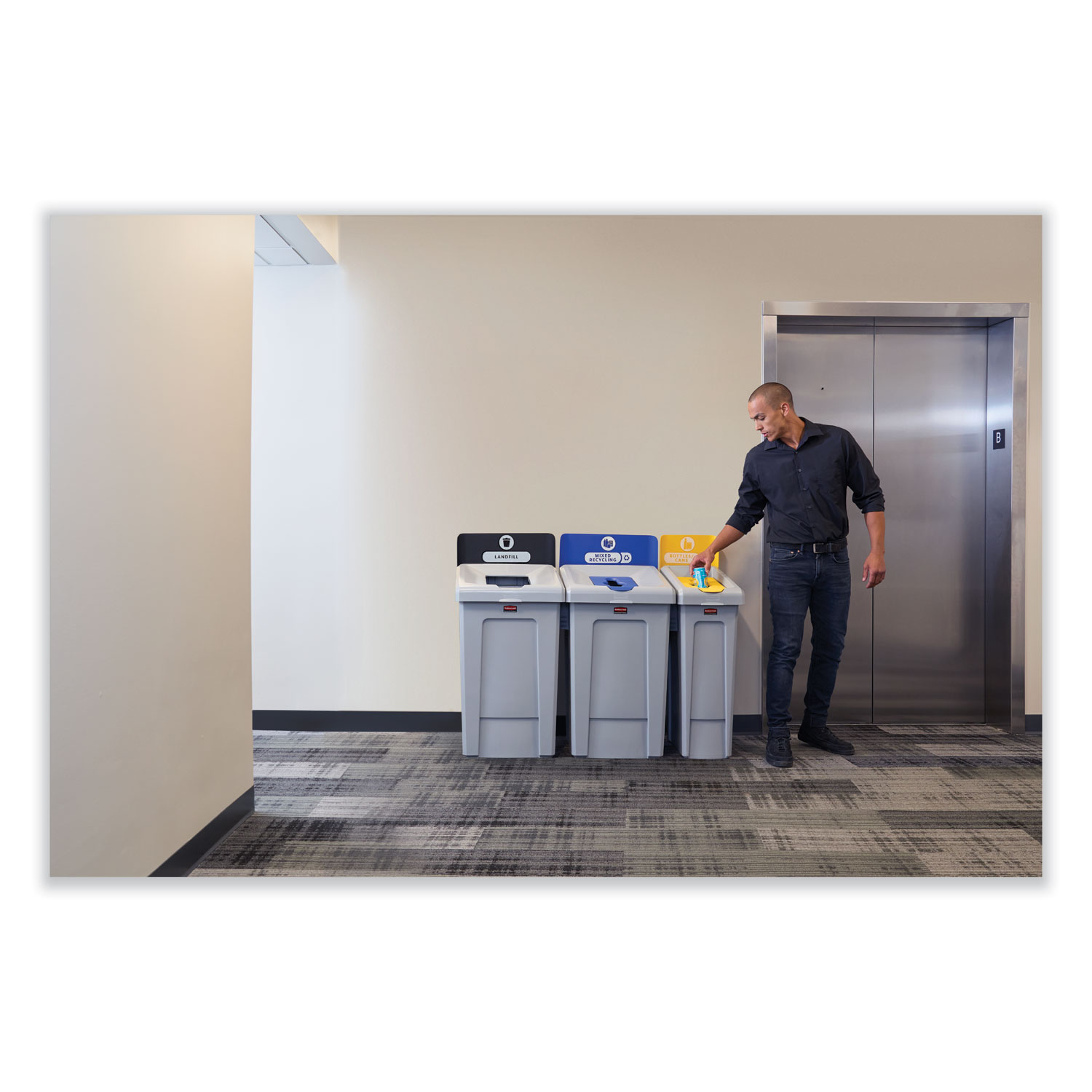 Rubbermaid® Commercial Slim Jim Recycling Station 1Stream, Mixed