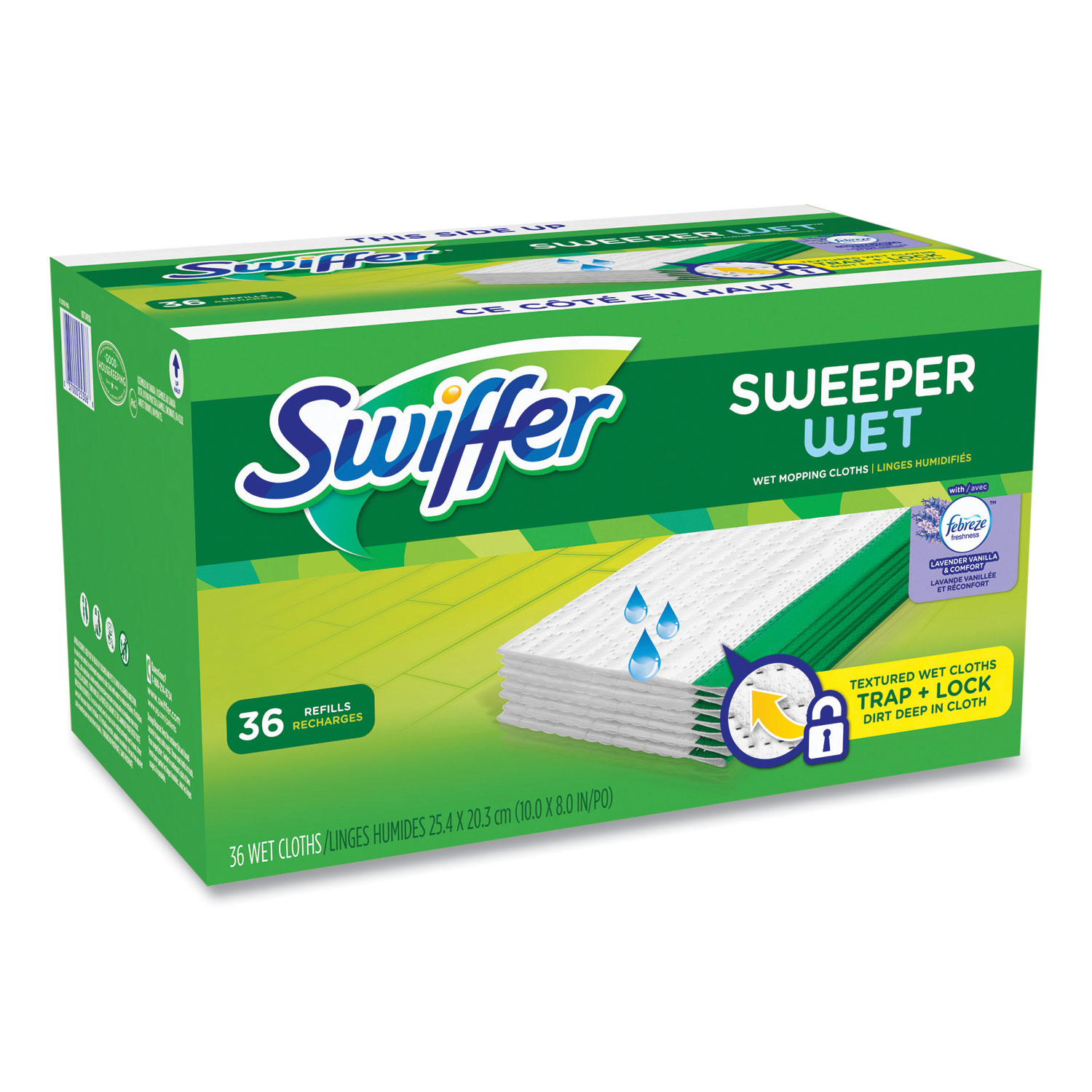 Swiffer® Wet Refill Cloths, 10 x 8, Lavender Vanilla and Comfort, White, 36/Carton Wagner