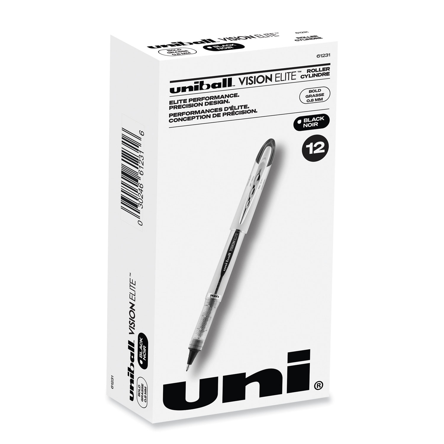 uniball® VISION ELITE Hybrid Gel Pen, Stick, Bold 0.8 mm, Black Ink