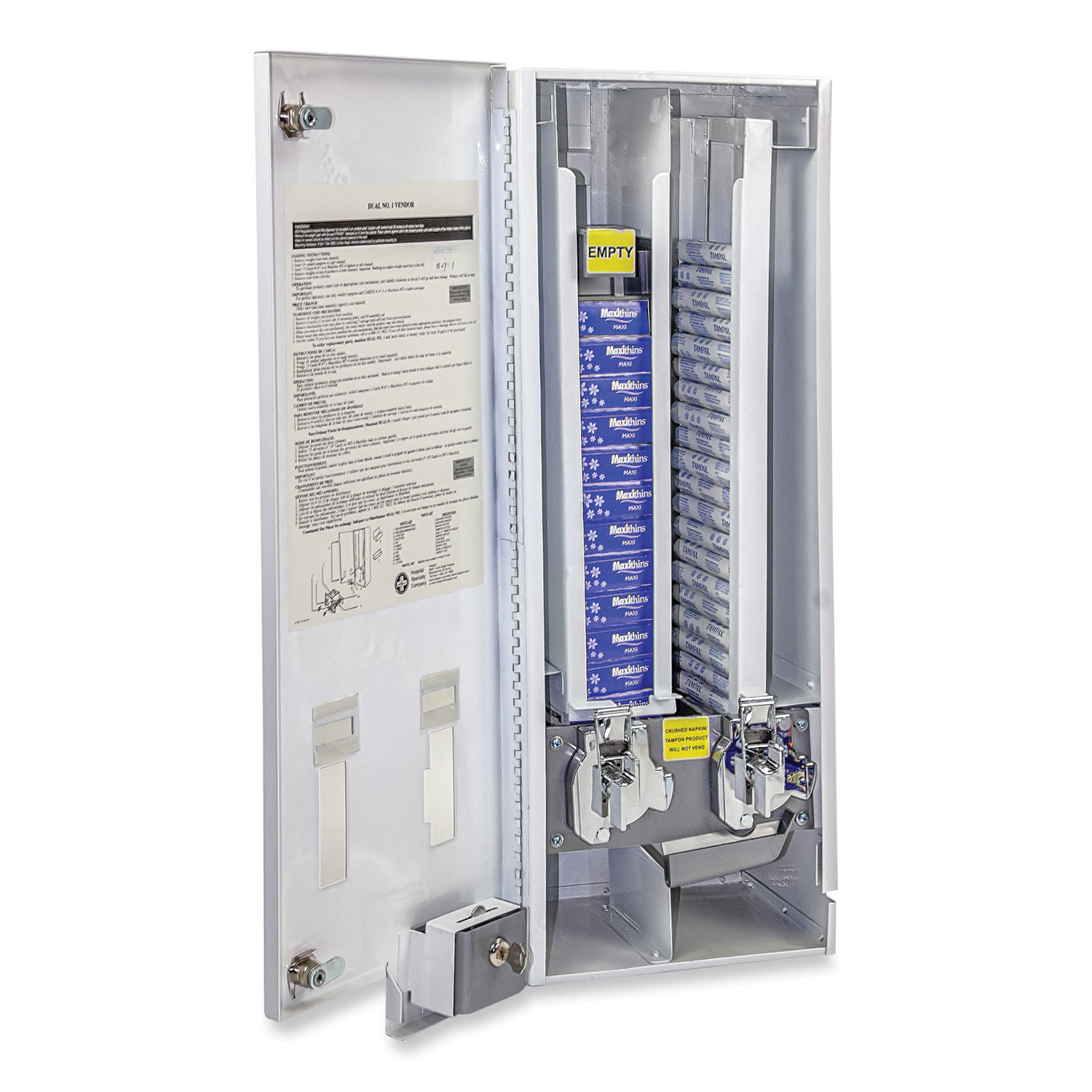 HOSPECO® Dual Sanitary Napkin/Tampon Dispenser, 25 Cent Coin Mechanism