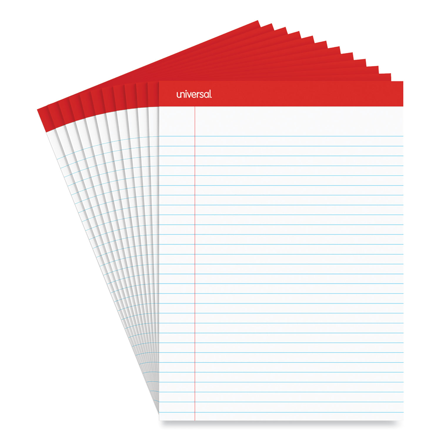 Perforated Ruled Writing Pads, Wide/Legal Rule, Red Headband, 50 White