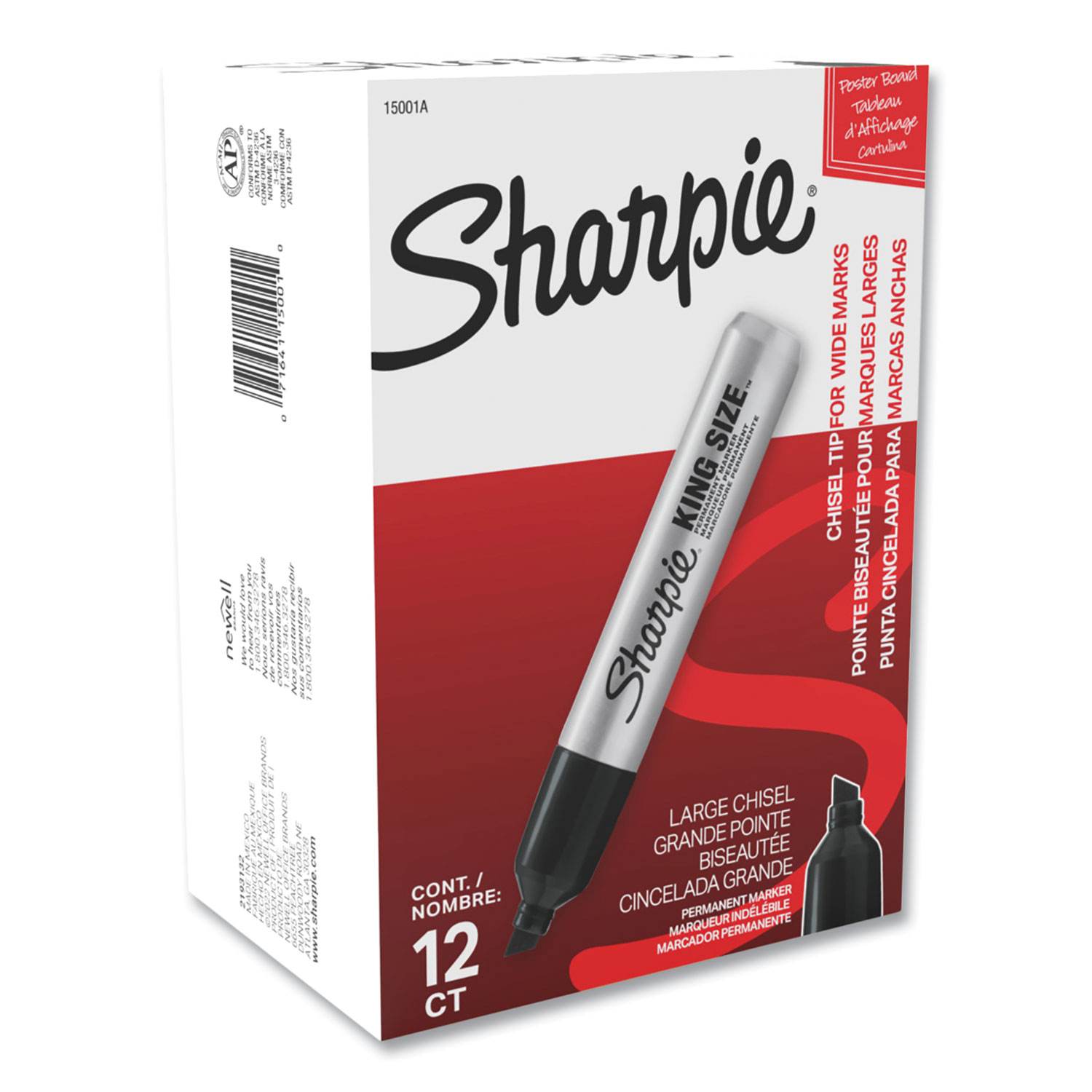King Size Permanent Marker, Broad Chisel Tip, Black, Dozen Markers Sharpie®