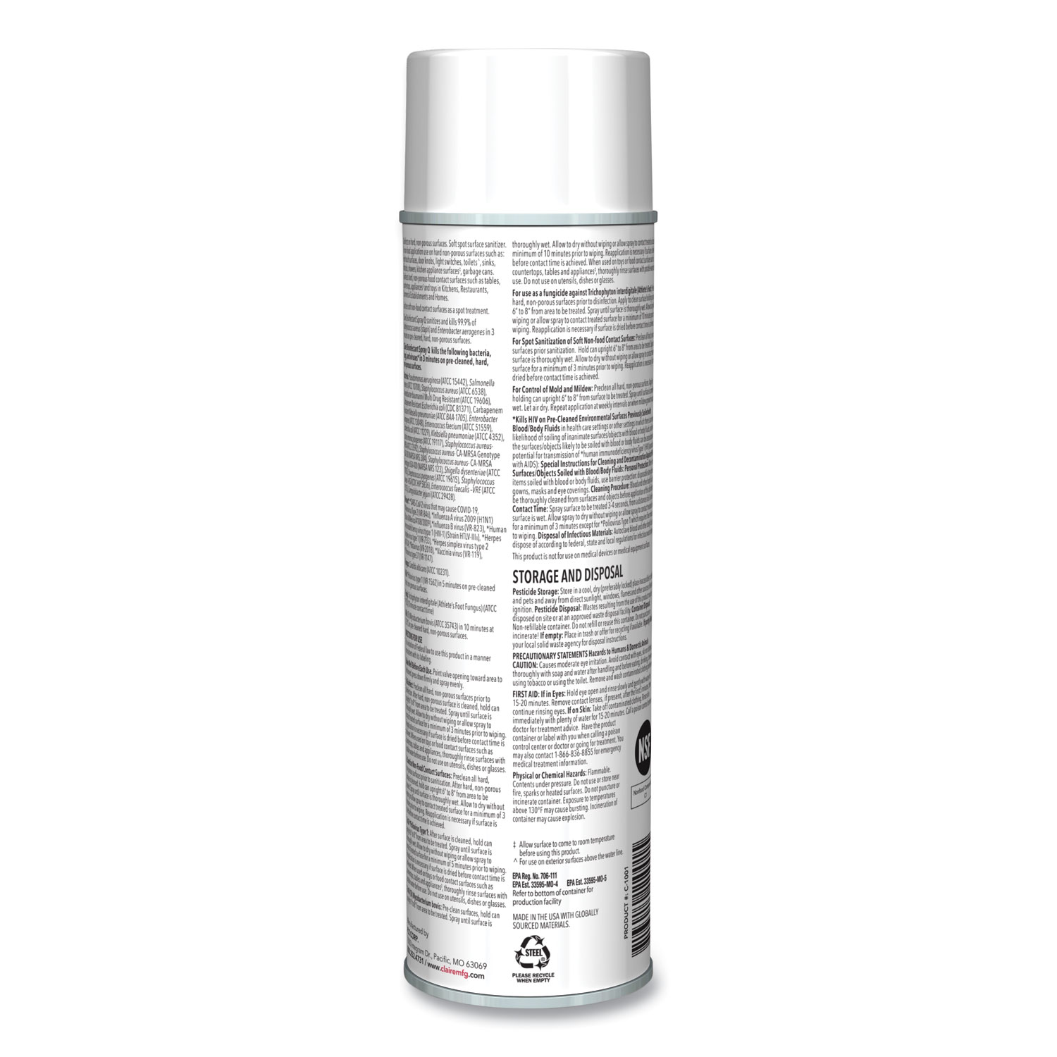 Claire® Spray Q Disinfectant, Country Fresh Scent, 17 oz Aerosol Spray