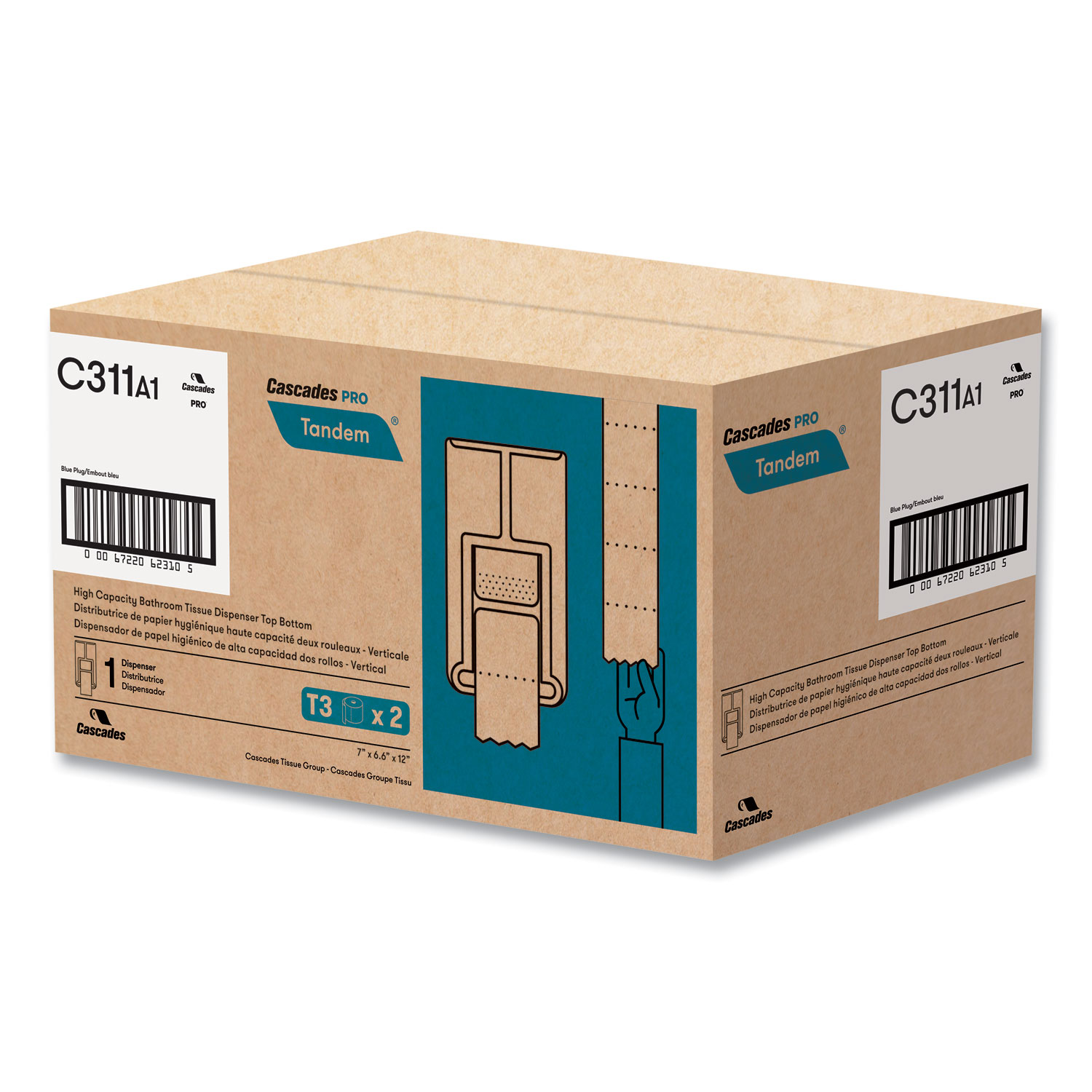 Cascades PRO Tandem No Touch High Capacity Bath Tissue Dispenser, 7 x 6