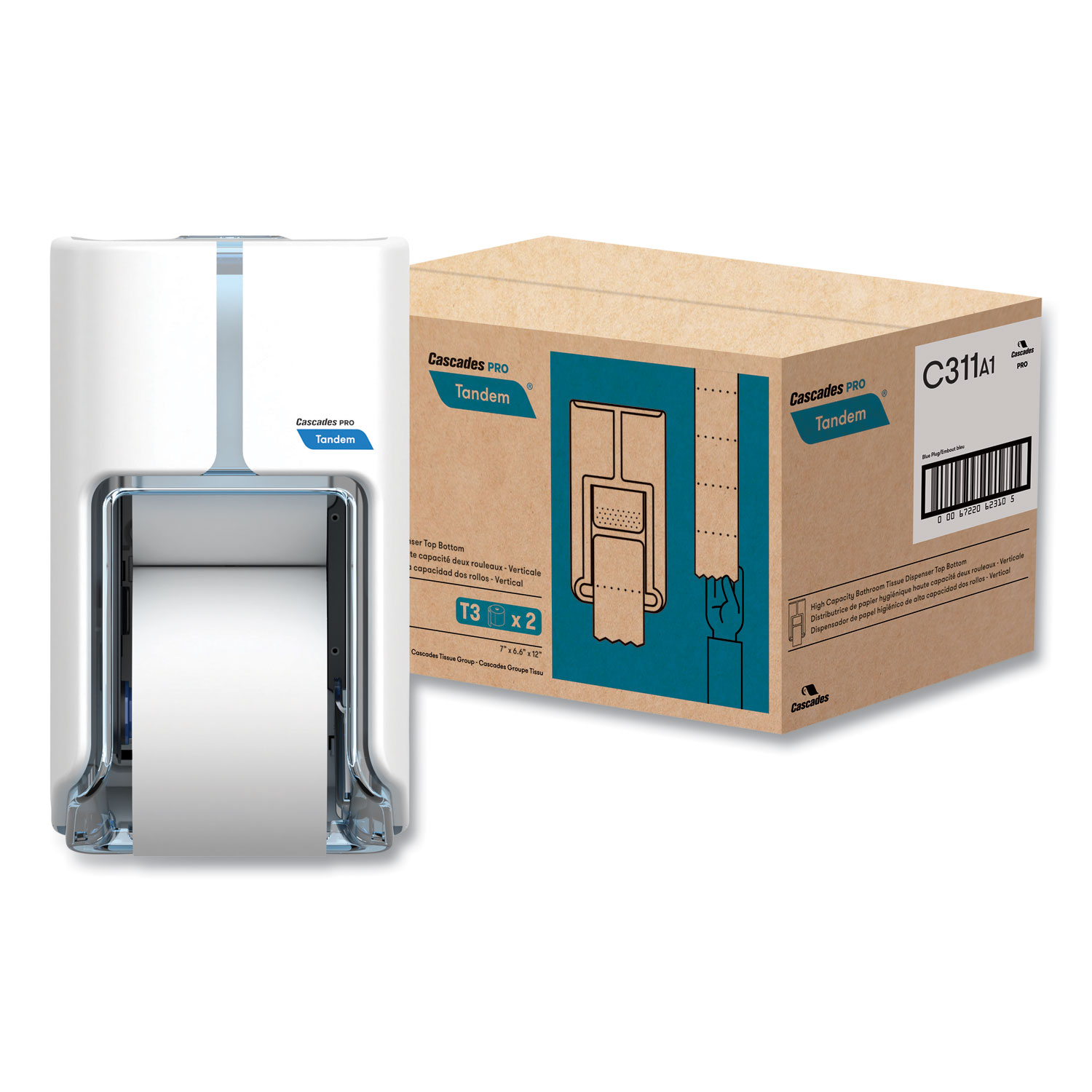 Cascades PRO Tandem No Touch High Capacity Bath Tissue Dispenser, 7 x 6