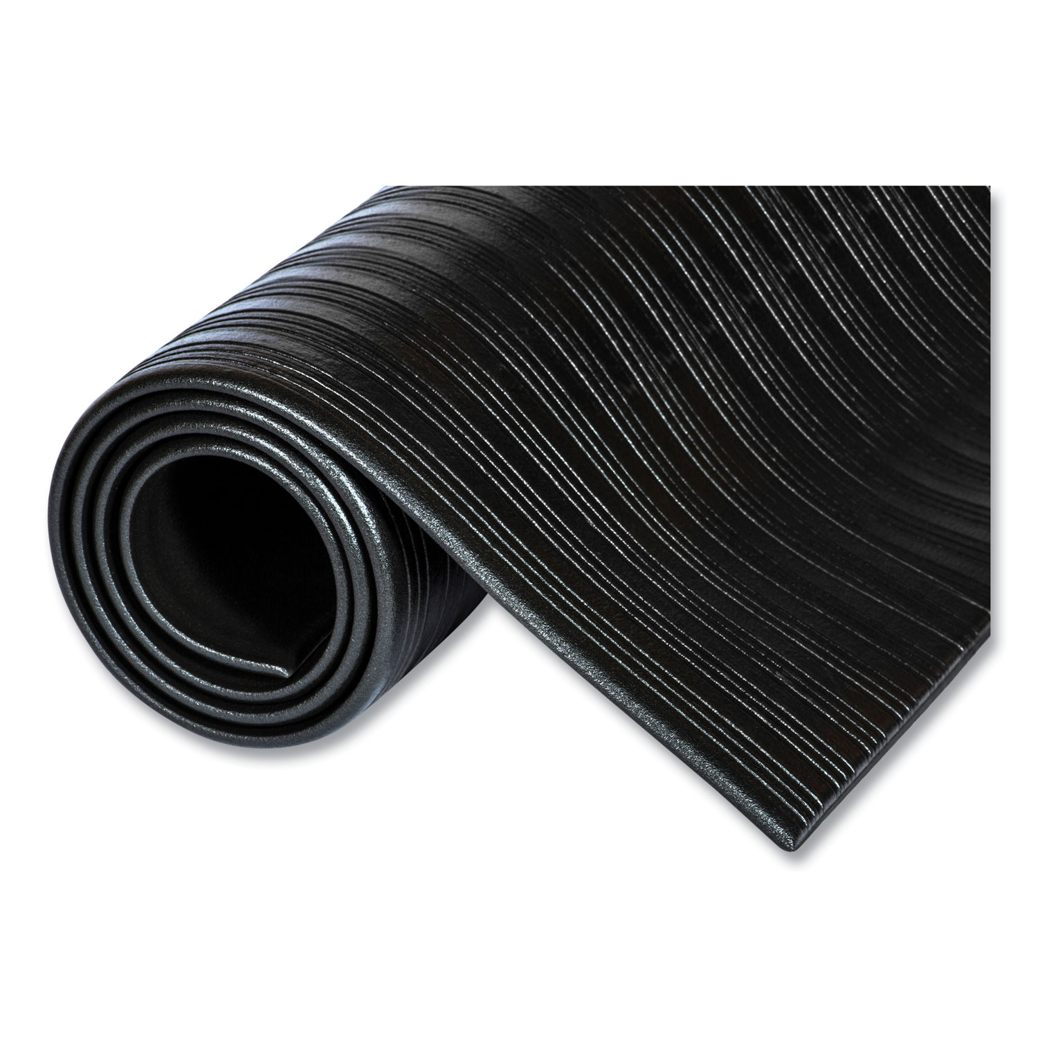 Ribbed Vinyl AntiFatigue Mat, Rib Embossed Surface, 36 x 144, Black