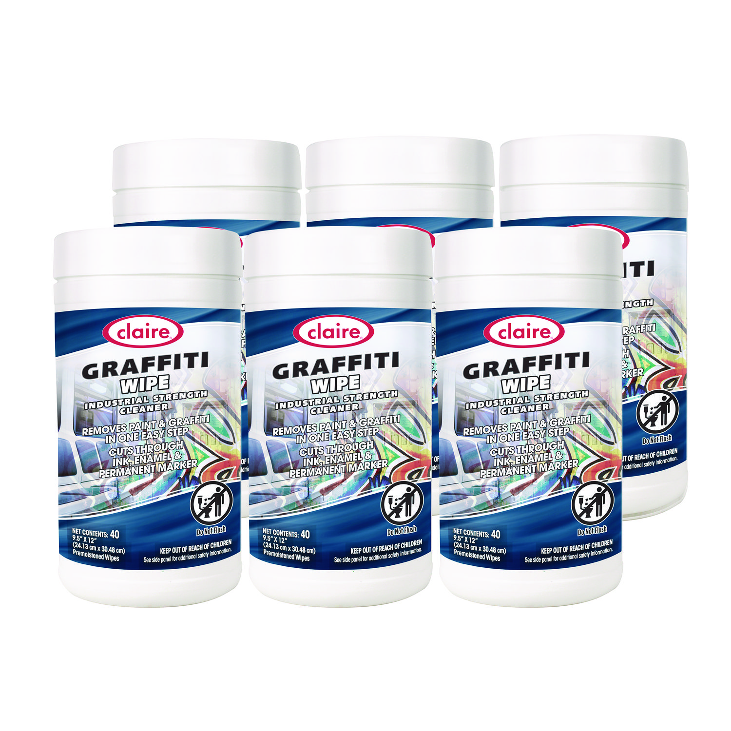 Claire® Graffiti Wipe, 1Ply, 12 x 9.5, Mild Scent, Purple, 6/Carton