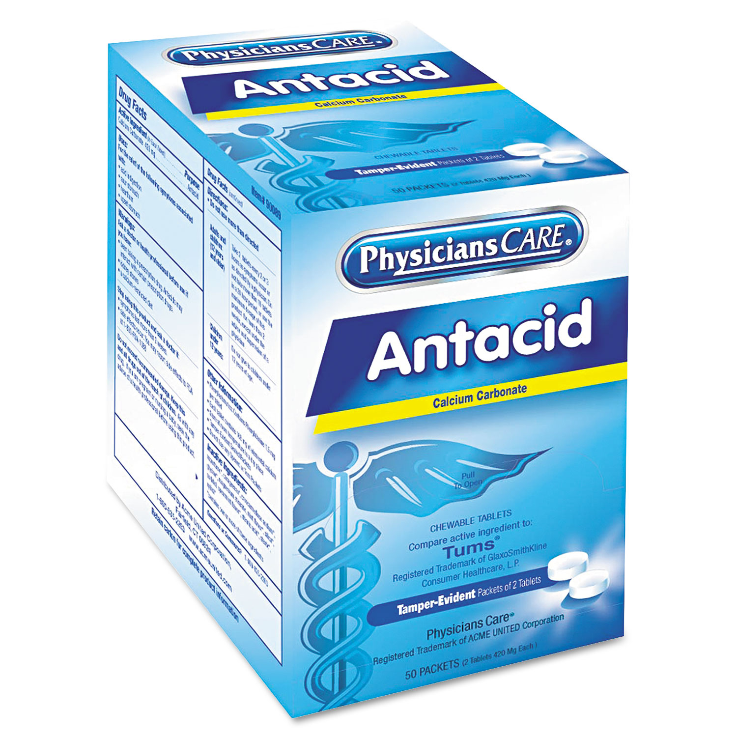 PhysiciansCare® Antacid Calcium Carbonate Medication, TwoPack, 50