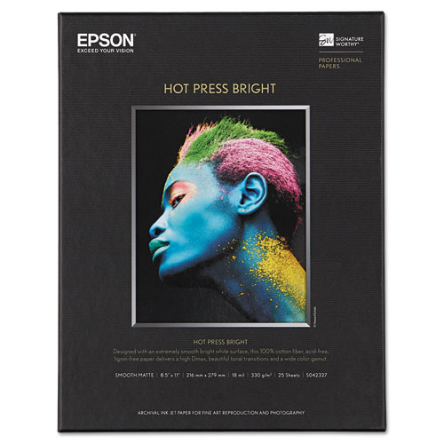 Epson® Hot Press Bright Fine Art Paper, 81/2 x 11, Bright White, 25