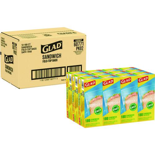 Glad® FoldTop Sandwich Bags, 6.5" x 5.5", Clear, 2,160/Carton KSS