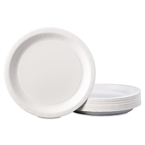 Coated Paper Dinnerware, Plate, 9" dia, White, 50/Pack, 10 Packs/Carton