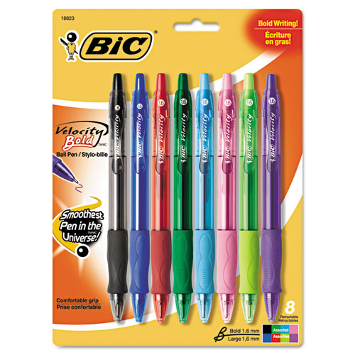 BIC® Velocity Retractable Ballpoint Pen, Assorted Ink, 1.6mm, Bold, 8