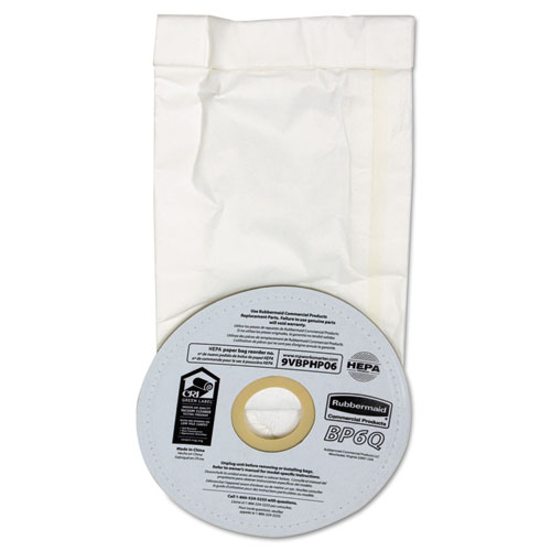 Rubbermaid Commercial HEPA Paper Bag for Backpack Vacuum Cleaner, 6 Qt
