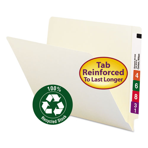 100 Recycled Manila End Tab Folders, Straight Tabs, Letter Size, 0.75