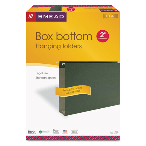 Smead Box Bottom Hanging File Folders, Legal Size, Standard Green, 25