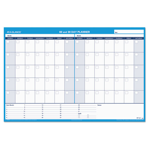 30/ 60 Day Undated Horizontal Erasable Wall Planner, 48 x 32, White