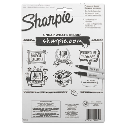 Retractable Permanent Marker, Ultra Fine Tip, Assorted Colors, 8/Set