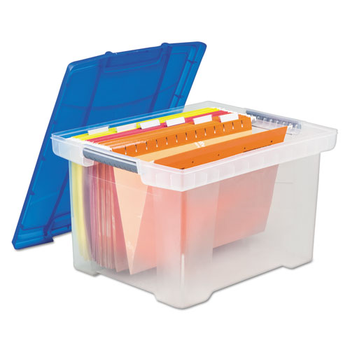 Plastic File Tote Storage Box, Letter/Legal, SnapOn Lid, Clear/Blue