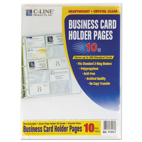 Business Card Binder Pages, Holds 20 Cards, 8 1/ 8 x 11 1/ 4, Clear, 10