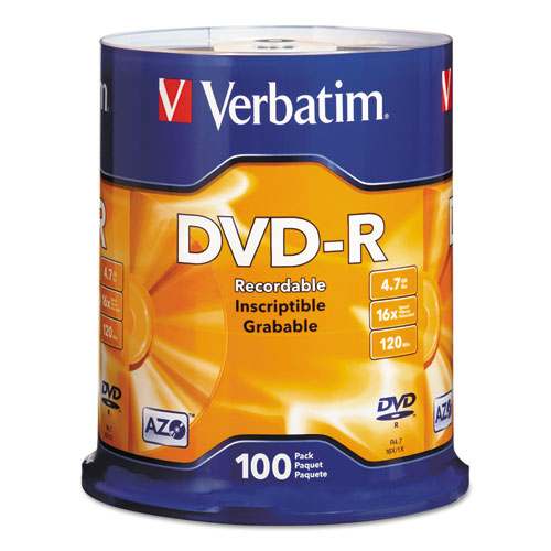 DVD R Recordable Disc, 4.7 GB, 16x, Spindle, Silver, 100/ Pack CDs